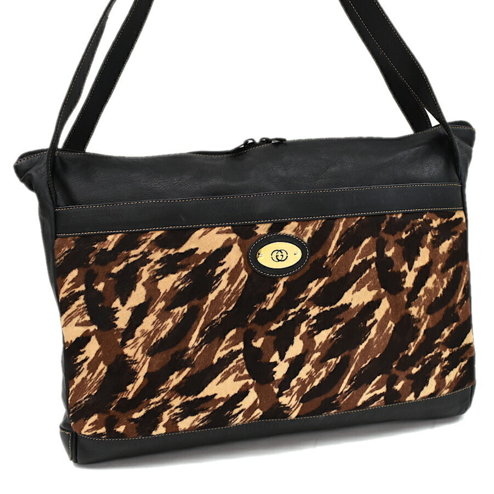 Gucci Tote Bag Shoulder Black Brown Harako Leather